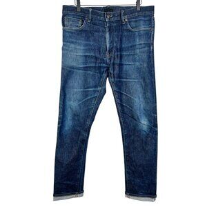 Uniqlo Selvedge Denim Jeans Kaihara Slim Straight Mid-Rise Med Wash 34